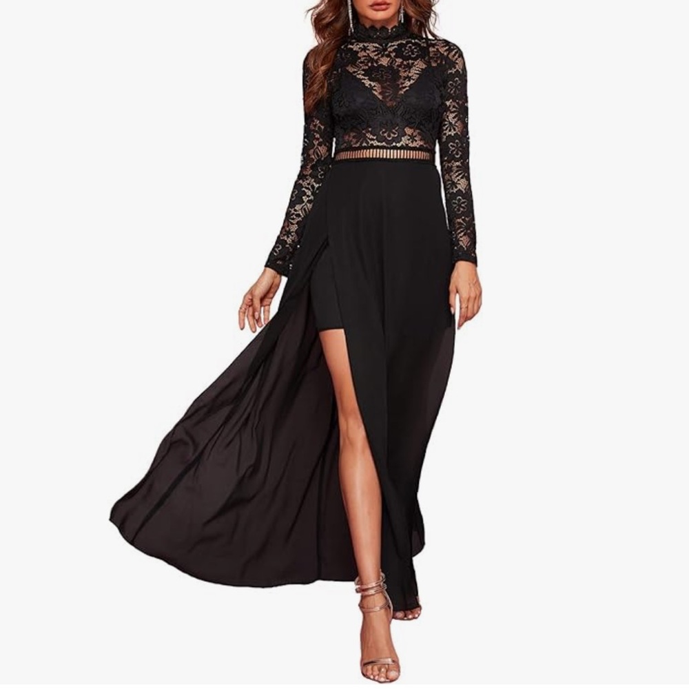 NWOT long sleeve lace black dress